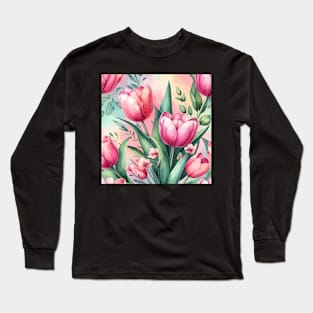 Pink Tulip Flowers Long Sleeve T-Shirt